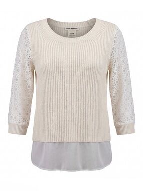 Club Monaco Cream Lace Sleeve Layered Hem Sweater Blouse - Size XS